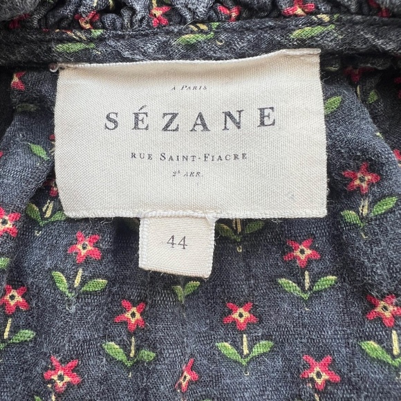 Sezane Black Cotton Floral Blouse, Button Down, Size 44/US 12 - Picture 7 of 8